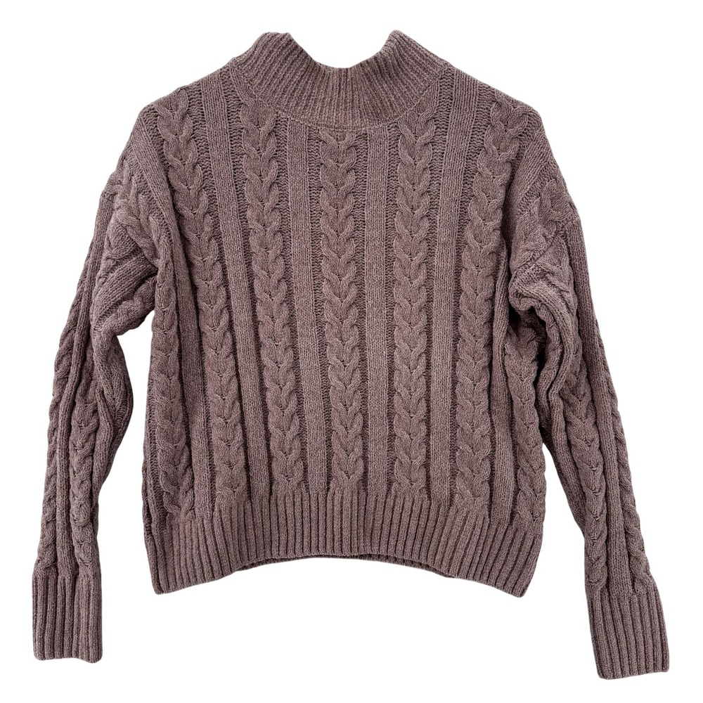 Hippie Rose Sweater Womens XS Mauve Glow Mock Neck Chenille Cable Knit Pullover